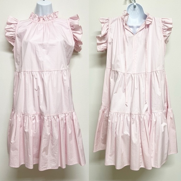 MONICA NERA Womens Pink Cotton Artelier Made to Order Tiered Mini Dress Size M - Picture 2 of 10